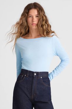 Madewell Ruched Crewneck Long-Sleeve Tee in Soft Slub