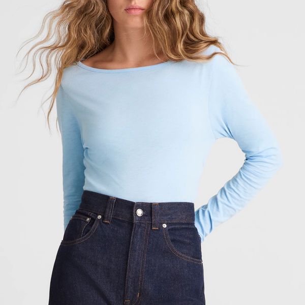 Madewell Ruched Crewneck Long-Sleeve Tee in Soft Slub