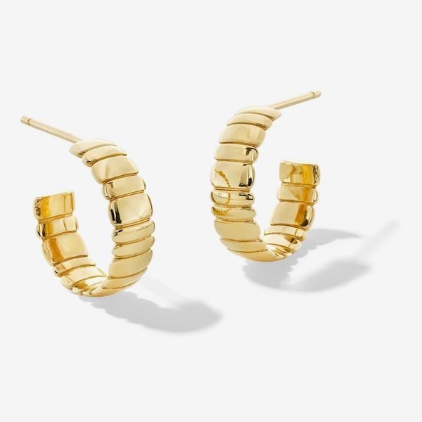 Zales 19.1mm Striated J-Hoop Earrings in 10K Gold