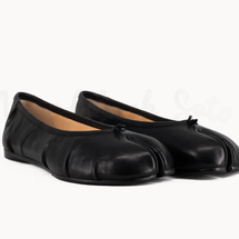 WoodchuckSato Black Leather Split-Toe Tabi Fold Ballerina Ballet Flats