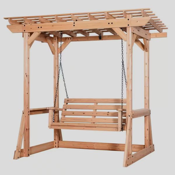 Outdoor All Cedar Wood Patio Porch Swing with Pergola Canopy