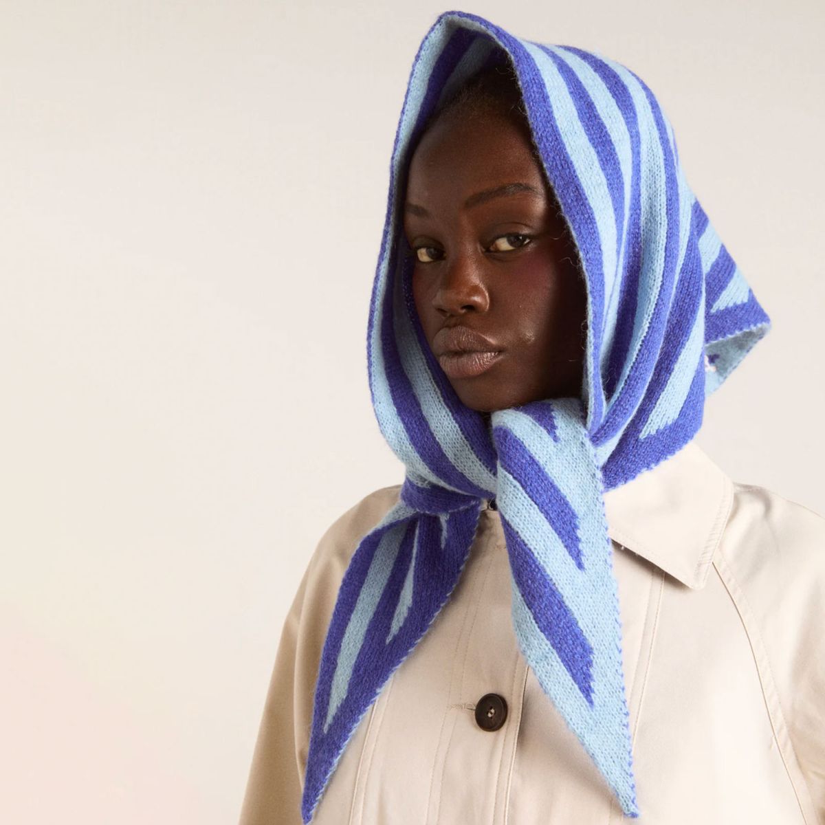 Damson Madder Knitted Stripe Triangle Scarf