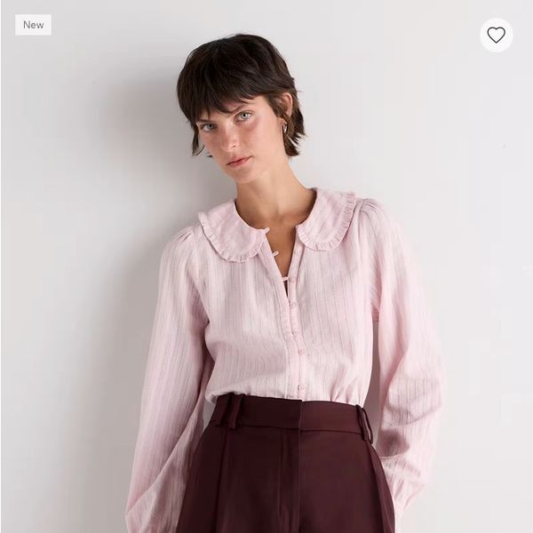 Quince Embroidered Cotton Ruffle Collar Long Sleeve Blouse