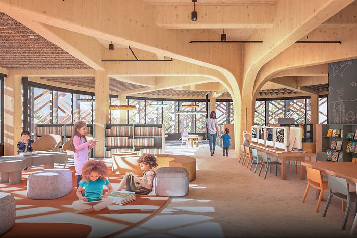 A rendering of the forthcoming New Lots library in Brooklyn.