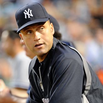 BALTIMORE, MD - AUGUST 29: Derek Jeter #2 of the New York Yankees watches the game against the Baltimore Orioles at Oriole Park at Camden Yards on August 29, 2011 in Baltimore, Maryland. (Photo by Greg Fiume/Getty Images)