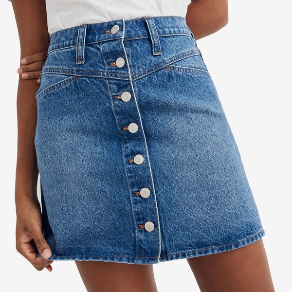 Madewell Stretch Denim A-Line Snap Mini Skirt