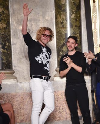 Peter Dundas taking his bow at his fall 2015 Pucci show.