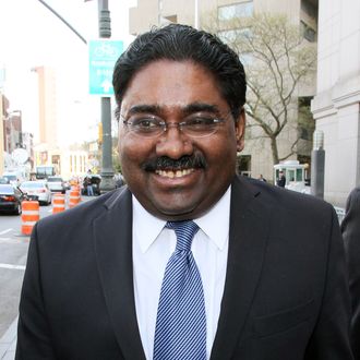 Raj Rajaratnam, the Galleon Group LLC co-founder accused of insider trading, exits federal court in New York, U.S., on Wednesday, April 27, 2011. 