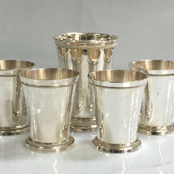 Set of 5 Silver Plated Beaded Julep Cups Made in India