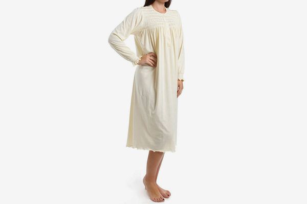 P-Jamas Isabel Smocked Long Sleeve Nightgown