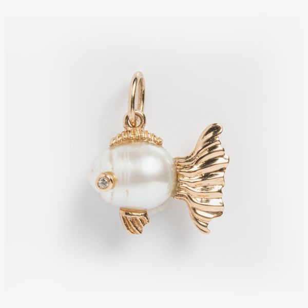 Local Eclectic Solid Gold Nature Charm - Pearl Fish