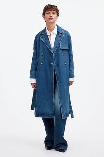 Madewell Denim Double-Breasted Crop Trench Coat