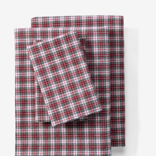Lands' End Comfy Super Soft Cotton Flannel Plaid Bed Sheet Set - 5oz - Queen