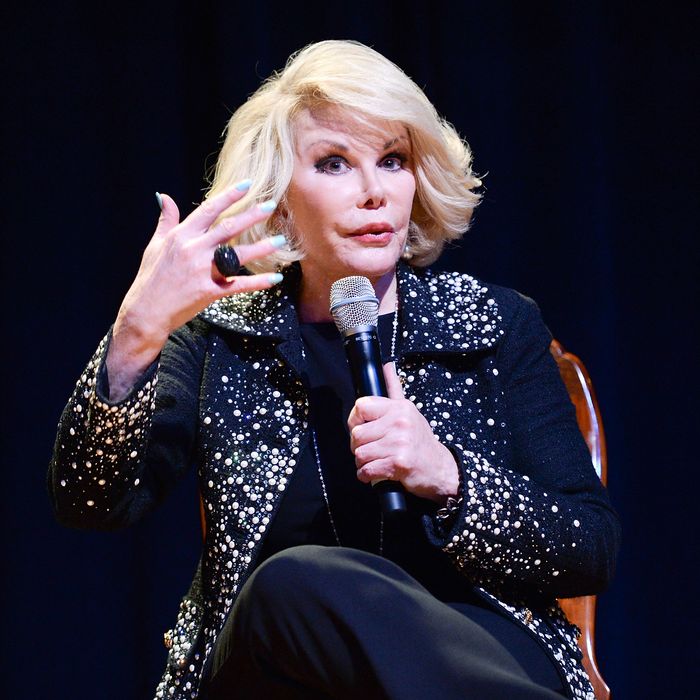 LOS ANGELES, CA - JUNE 20: TV personality Joan Rivers performs onstage at An Evening With Joan Rivers at American Jewish University on June 20, 2013 in Los Angeles, California. (Photo by Michael Kovac/WireImage)