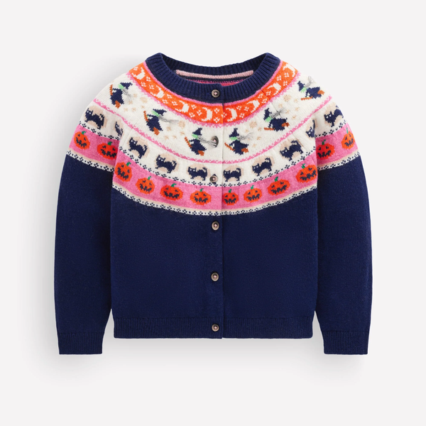 Mini Boden Edie Fair Isle Cardigan - College Navy Halloween