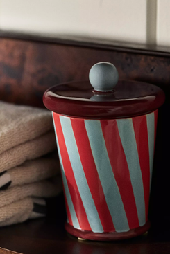 Damson Madder Ceramic Striped Lidded Bath Canister