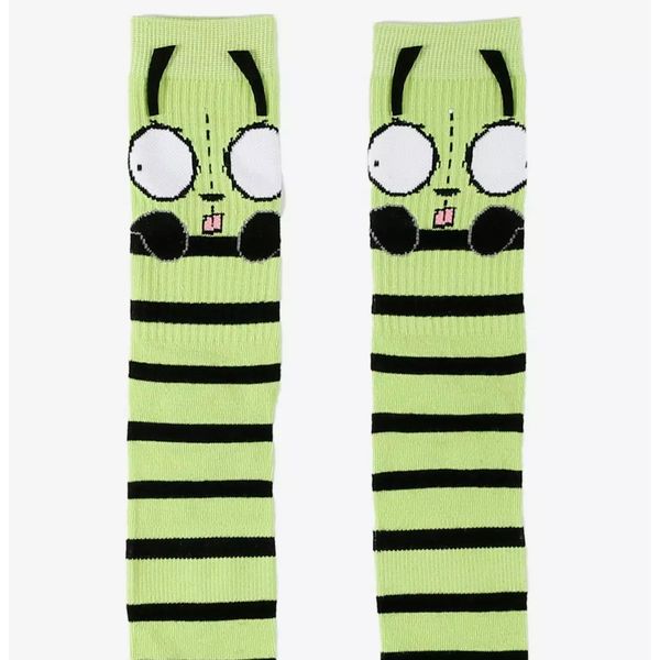Invader Zim GIR Peeking Stripe Crew Socks