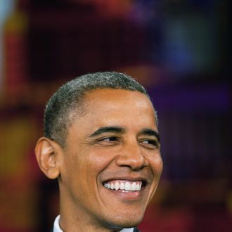 U.S. President Barack Obama smiles while on the set of The View on ABC-TV September 24, 2012 in New York City. Obama is in New York to attend the United Nations General Assembly. 
