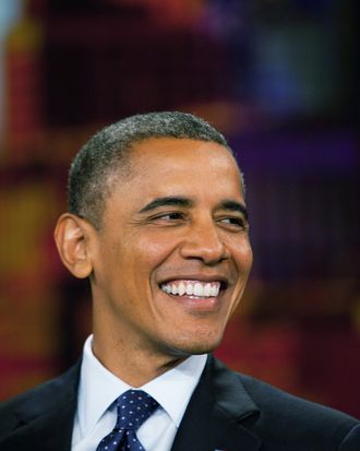 U.S. President Barack Obama smiles while on the set of The View on ABC-TV September 24, 2012 in New York City. Obama is in New York to attend the United Nations General Assembly. 