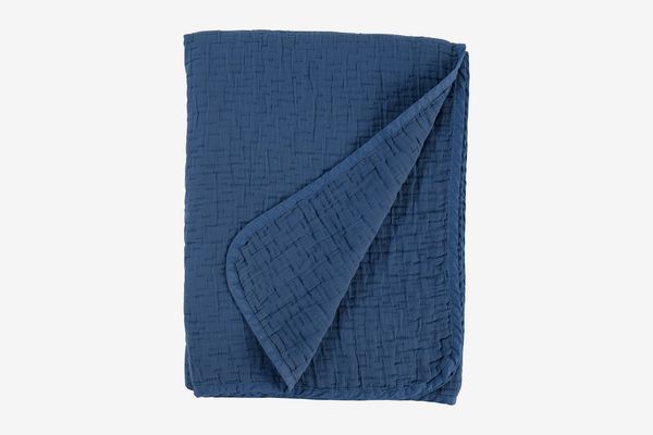 Stone & Beam Locklar Pick-Stiched Blanket, 80” x 60”, Navy