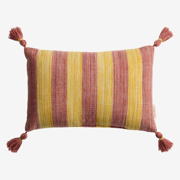 World Market Woven Stripe Tassel Indoor Outdoor Lumbar Pillow