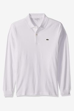 Lacoste Mens Long Sleeve Interlock Pima Regular Fit Polo Shirt, White