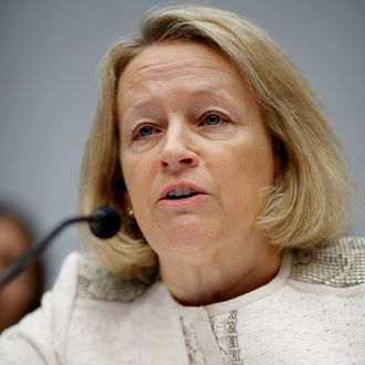 WASHINGTON, DC - JUNE 19: Securities and Exchange Commission Chairman Mary Schapiro testifies before the House Financial Services Committee on Capitol Hill June 19, 2012 in Washington, DC. JPMorgan Chase & Co Chairman and CEO Jamie Dimon is schedule to testify before the committee later in the day about his company's $2 billion trading loss earlier this year. (Photo by Chip Somodevilla/Getty Images)