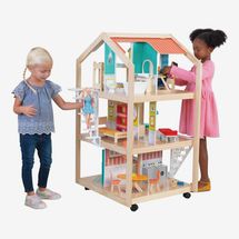 KidKraft So Stylish Mansion Wooden Mid-Century 360-Play Dollhouse with Wheeled Base