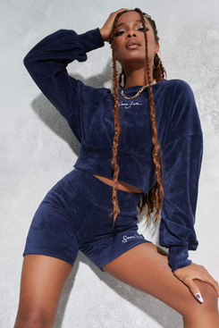 Sean John x Missguided Navy Velour Corset Cropped Sweatshirt