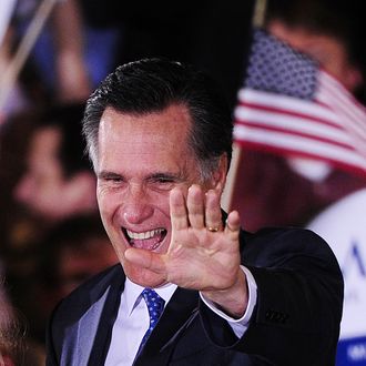 Republican presidential hopeful Mitt Romney attends a Super Tuesday Republican primary elections evening in Boston, Massaschusetts, March 6, 2012. Republican voters made their way to the polls in the Super Tuesday primary elections in 10 states and 437 delegates at stake. AFP PHOTO/Emmanuel Dunand (Photo credit should read EMMANUEL DUNAND/AFP/Getty Images)