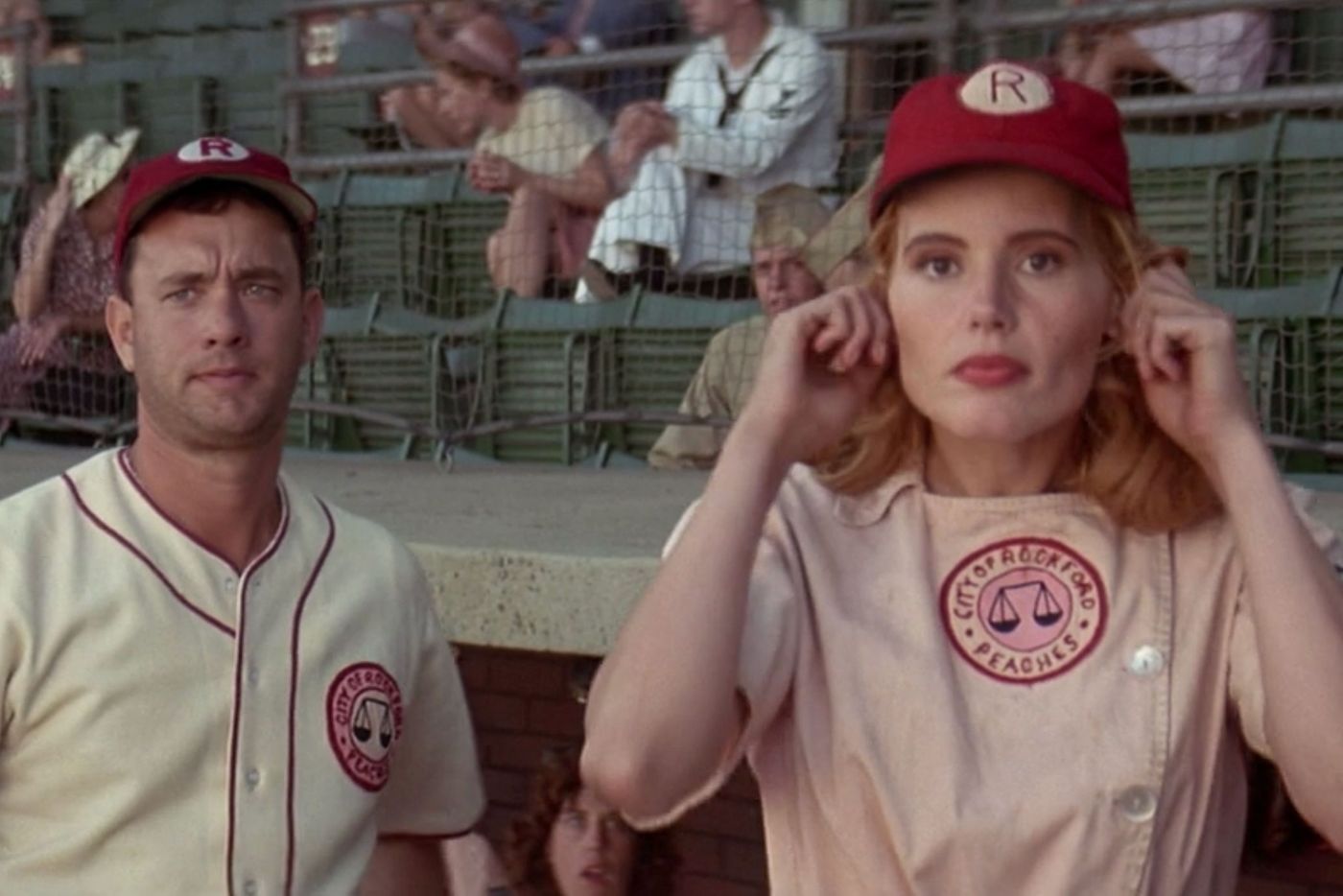 Happy birthday to Tom Hanks!! Who portrayed Rockford Peaches manager, Jimmy  Dugan in A League of Their Own!! There's no crying in baseball!!  (Photo: - All American Girls Professional Baseball League Players