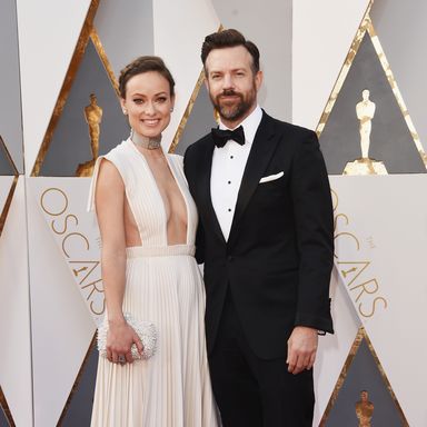 Olivia Wilde and Jason Sudeikis 
Dress by Valentino Haute Couture.