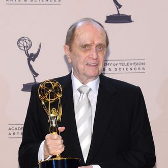Actor Bob Newhart poses with the award for outstanding guest actor in a comedy series for 