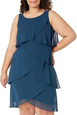 S.L. Fashions Women's Solid Multi-Tier Embellished Shoulder Dress