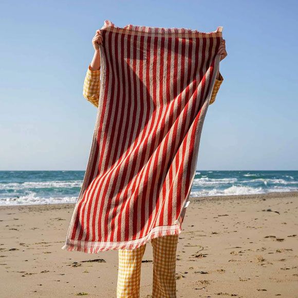 Piglet Sandstone Red Pembroke Stripe Cotton Towels