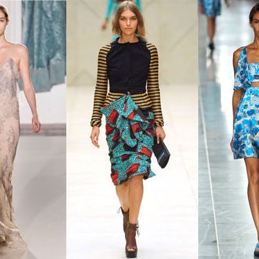 From left: new spring looks from Christopher Kane, Burberry, and Erdem.