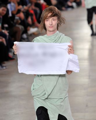 Rick Owens spring 2016. This image has been blurred at the request of the designer.