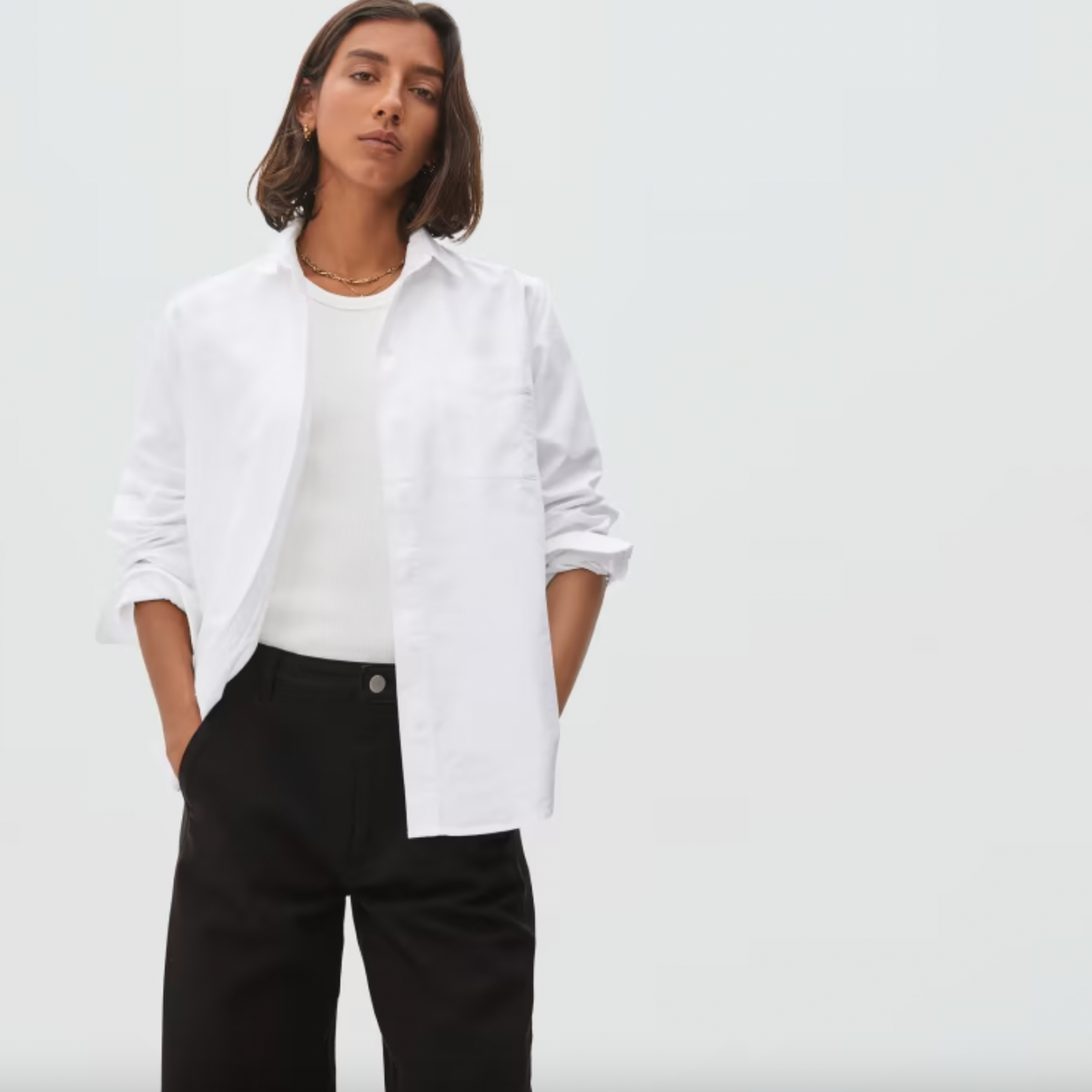 Womens White Cotton Long Sleeve Button Down Shirt | vlr.eng.br