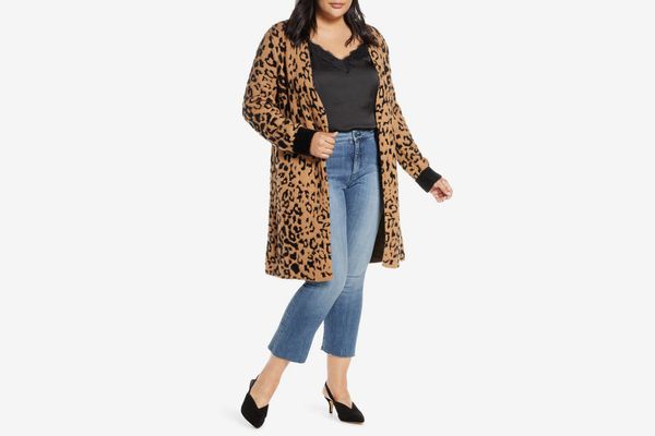 1.STATE Leopard Jacquard Eyelash Cardigan