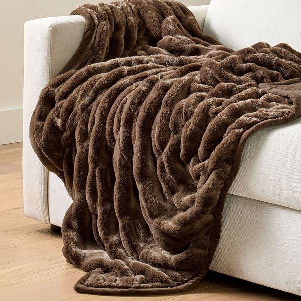 Pottery Barn Faux-Fur Ruched Throw Blanket