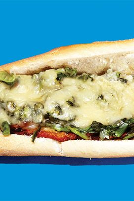 Chubby Mary’s Chicken Cutlet With Broccoli Rabe and Provolone
$8.50; 328 E. 14th St., nr. Second Ave.; 212-228-2807
“We make it like we eat it” is the motto at this Artichoke-pizzeria offshoot, which is to say they make it big, on Leske’s jumbo hero rolls, as if they were attempting to break a Guinness world record. How do they eat it? Let’s put it this way: They do not raise their pinkies.