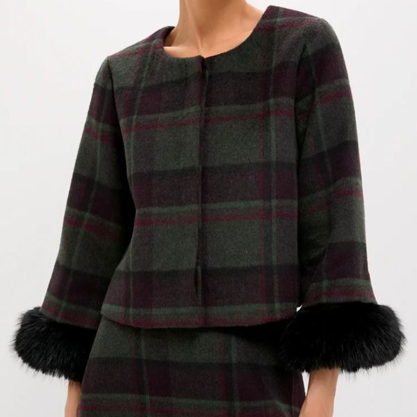 Tuckernuck Forest Plaid Wool Fur Cuff Maxine Jacket