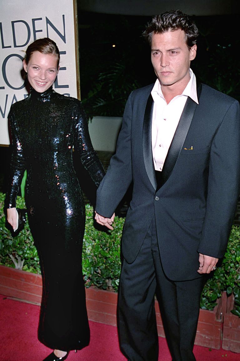 Kate Moss & Johnny Depp a during 1995 Golden Globe Awards in Los Angeles, California, United States. (Photo by Jeff Kravitz/FilmMagic, Inc)