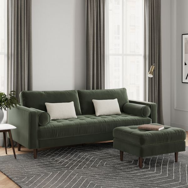 Article Sven 88” Tufted Velvet Sofa - Plush Pacific Green