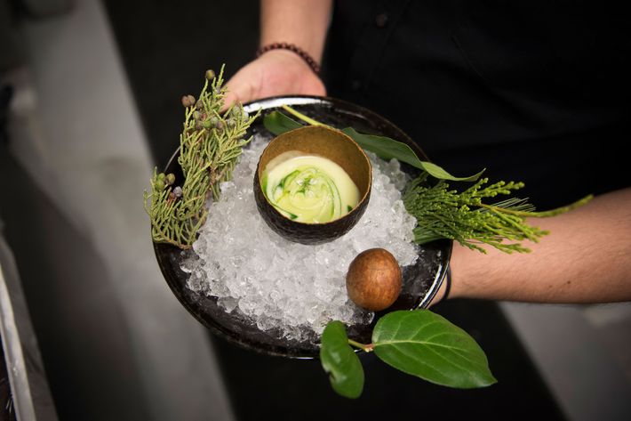 "They made an avocado gazpacho, and served it in an avocado skin," Stupak says. "It looks like when you cut an avocado in half, and you see the green part on the outside and the yellow part on the inside. And all that to be back in an avocado shell swirled up? It's so cool."