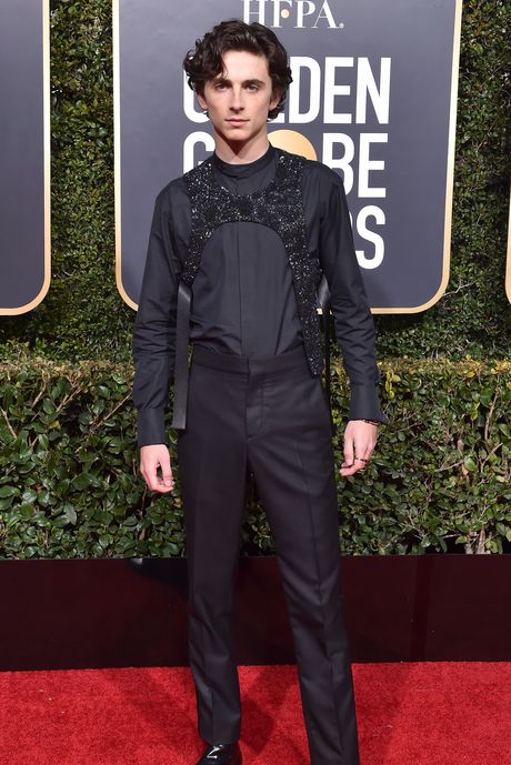 Chalamet in the Louis Vuitton bib, 2019.