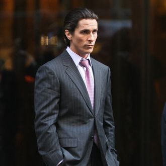 Christian Bale seen filming the latest Batman movie in New York city, USA. In the scene he is seen leaving the Trump building which has been renamed as Wayne Enterprizes for the movie.
<P>
Pictured: Christian Bale
<P>
<B>Ref: SPL329388 281011 </B><BR/>
Picture by: PPNY / GSNY / Splash News<BR/>
</P><P>
<B>Splash News and Pictures</B><BR/>
Los Angeles:310-821-2666<BR/>
New York:212-619-2666<BR/>
London:870-934-2666<BR/>
photodesk@splashnews.com<BR/>
</P>