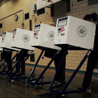 Residents cast their ballots at a polling station in New York on April 19, 2016.