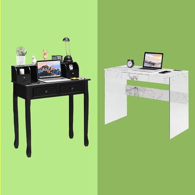 ODK Computer Desk with Drawers, 48 Inch Office Desk with Storage Bag &  Shelves, Work Writing Desk with Monitor Stand Shelf, Black Home Office Desks  for Small Spaces 