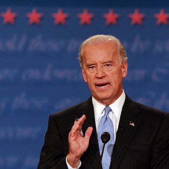  Democratic vice presidential candidate U.S. Senator Joe Biden (D-DE) speaks during the vice presidential debate at the Field House of Washington University's Athletic Complex on October 2, 2008 in St. Louis, Missouri. The highly anticipated showdown between the two vice-presidential candidates will be their only debate before the election. 